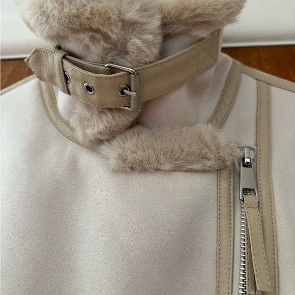 Zara Cream Faux Fur Moto Jacket - Picture 4 of 14